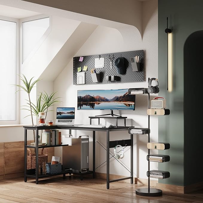 ODK 40 Inch Small L Shaped Computer Desk with Reversible Storage Shelves, Modern Black, Ideal for Home Office, Gaming, Writing - LeafyLoom