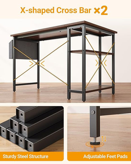 BANTI L Shaped Small Computer Desk with Storage Shelves, 47" Home Office Small Corner Desk Study Writing Table, Deep Brown - LeafyLoom