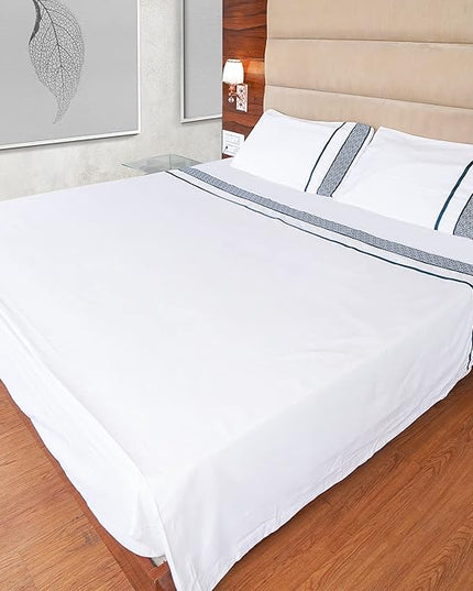 Bluemoon Homes 1000 Thread Count Sheets Queen - Egyptian Cotton Bed Sheets Queen Size Set, 100% Cotton Sheets Queen Deep Pocket, 4 Pc Solid Sheet Set, Teal Embroidered White Sheets - LeafyLoom