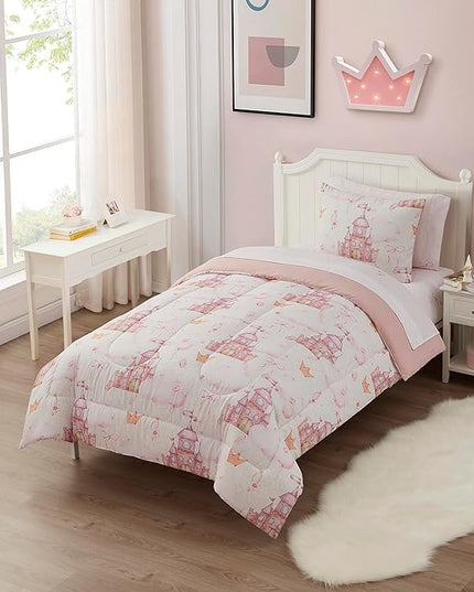 Kids Bedding Set Bed in a Bag for Boys and Girls Toddlers Printed Sheet Set and Comforter, Twin, Fairytale Princess - LeafyLoom