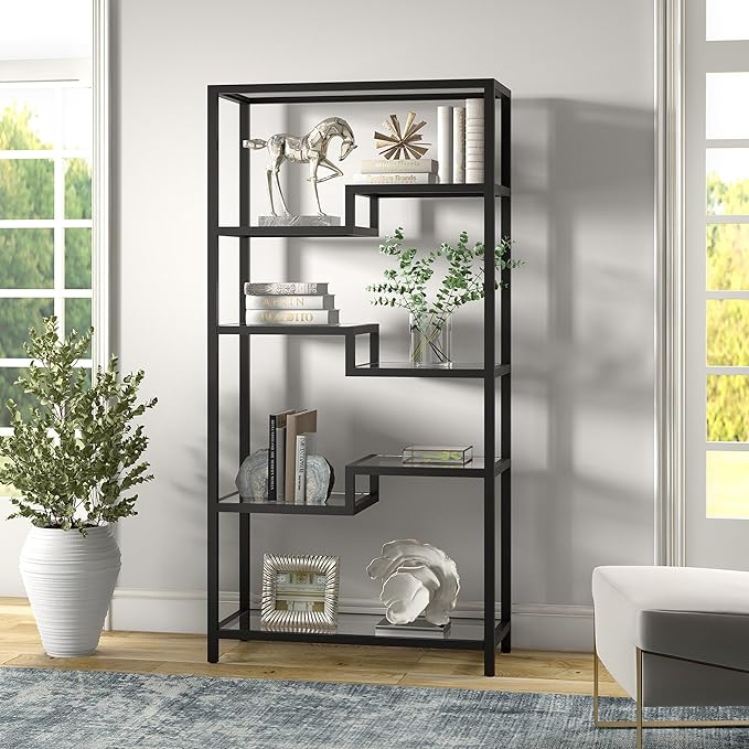 Johann 68'' Tall, Rectangular 8 shelves Bookcase in Satin Nickel - LeafyLoom