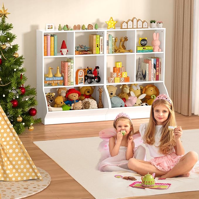 EasyCom 3 Tier Toy Storage Organizer, 5 Cube Toy Shelf and Bookcase Storage Cabinet, Book Shelf for Playroom Bedroom Living Room Nursery White - LeafyLoom