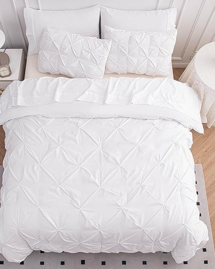 LANE LINEN Bedding Comforter Set for Split King Mattress, Soft 8 Piece Split King Bed in a Bag with 1 King Comforter, 1 King Size Flat Sheet, 2 Twin XL Fitted Sheets, 2 Pillowcases & 2 Shams - White - LeafyLoom