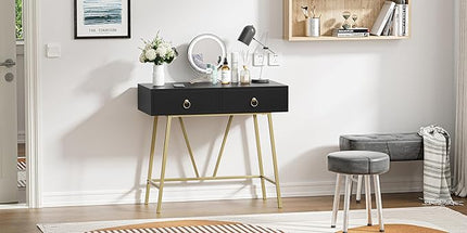 Anmytek Home Office Desk Black Writing Desk with 2 Drawers Modern & Simple Makeup Vanity Study Table Small Computer Desk, D0007 - LeafyLoom