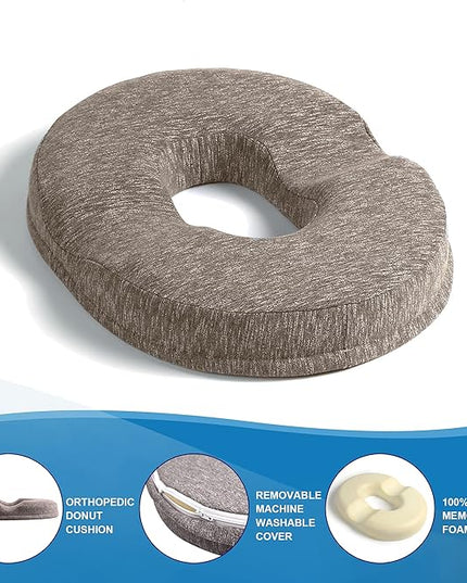JEMA Donut Pillow, Tailbone Memory Foam Seat Cushion by Ergonomic Innovations for Sores, Coccyx, Sciatica, Pregnancy, Post Natal (Brown) - LeafyLoom
