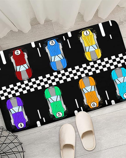 Race Car Rug Kids Play Area Rugs Race Car Track Rug Kids Rug with Roads and Tracks Car Track Carpet Car Rug for Boys Room Race Car Room Decor for Boys,Black 2'×3' - LeafyLoom