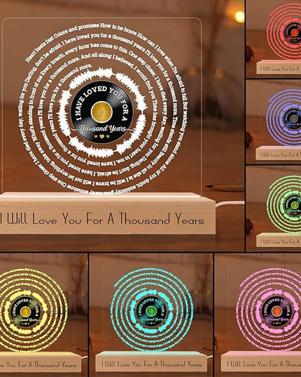 Romantic Valentines Gifts for Boyfriend, Thousand Years Vinyl Record w Wooden Base 3D Illusion Lamp USB Powered Acrylic Night Light for Girlfriend Him Her Husband Wife on Birthday Anniversary - LeafyLoom
