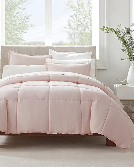 SERTA Simply Clean Ultra Soft Hypoallergenic Solid 2 Piece Comforter Set, Twin XL, Blush - LeafyLoom