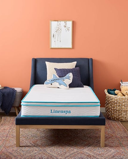 Linenspa 8 Inch Memory Foam and Spring Hybrid Mattress - Medium Firm Feel - Bed in a Box - Quality Comfort and Adaptive Support - Breathable - Cooling - Guest and Kids Bedroom - Twin Size - LeafyLoom