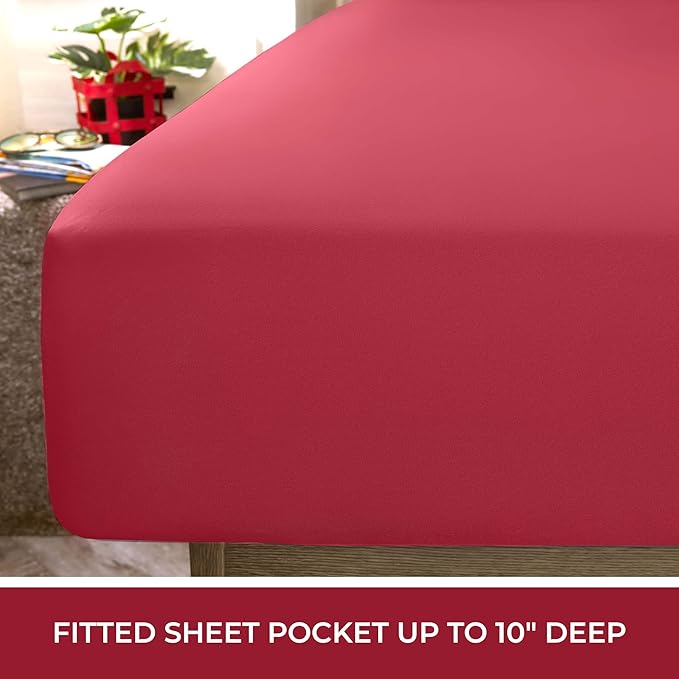 Mellanni RV Short Queen Sheets - 4 PC Iconic Collection Bedding Sheets & Pillowcases - Hotel Luxury, Extra Soft, Cooling Bed Sheets - Deep Pocket up to 10 inch (RV/Short Queen, Brick Red) - LeafyLoom