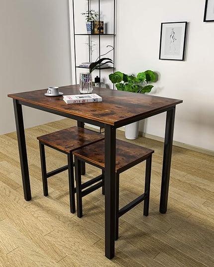 DKLGG 3 Pieces Dining Table Set, Space Saving Kitchen Table and Chairs Set for 2, Small Dining Table and Chairs for 2 Perfect for Breakfast Nook, Living Room, Apartment - LeafyLoom