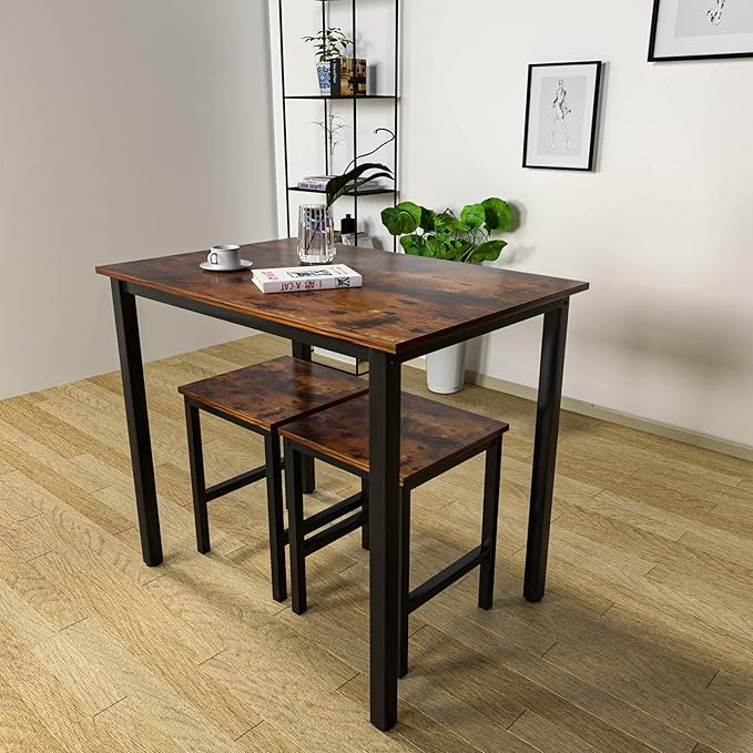 DKLGG 3 Pieces Dining Table Set, Space Saving Kitchen Table and Chairs Set for 2, Small Dining Table and Chairs for 2 Perfect for Breakfast Nook, Living Room, Apartment - LeafyLoom
