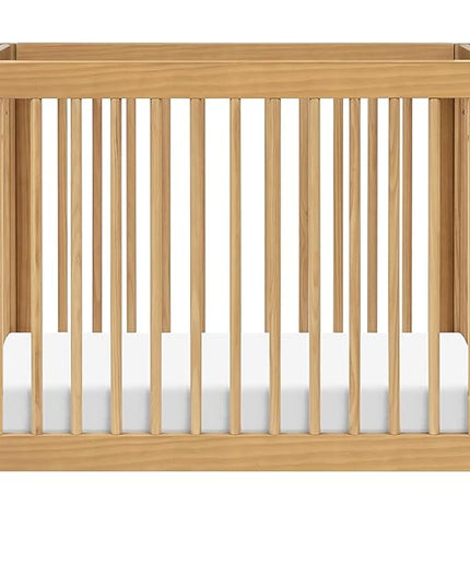 babyletto Gelato 4-in-1 Convertible Mini Crib with Toddler Bed Conversion in Honey with Vegan Tan Leather Feet, Greenguard Gold Certified - LeafyLoom