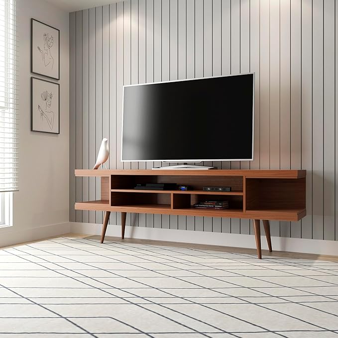 Manhattan Comfort Utopia 70.47" Freestanding Entertainment Center for Living Room, Mid Century Modern TV Stand with Shelves, Storage and Media Holes, Fits 65" Screens, 70.47 Inches, Maple - LeafyLoom