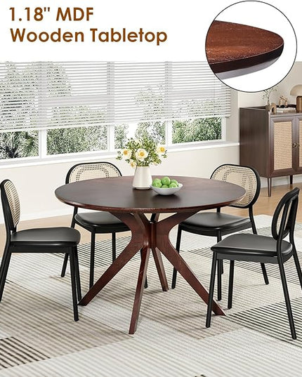 Soohow 47.2''Round Dining Table Dining Room Table Seats Up to 4-6 People,Kitchen Table Wood Dining Table Round Farmhouse Dining Table with Intersecting Pedestal Base,Black Walnut - LeafyLoom