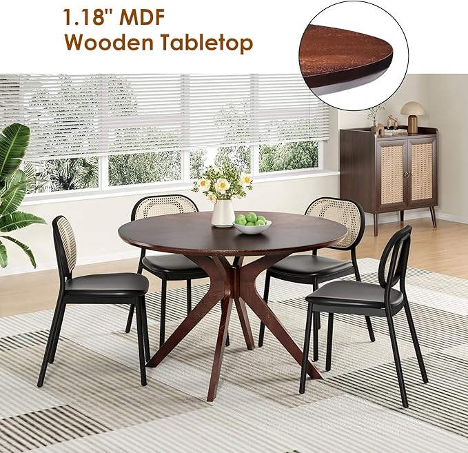 Soohow 47.2''Round Dining Table Dining Room Table Seats Up to 4-6 People,Kitchen Table Wood Dining Table Round Farmhouse Dining Table with Intersecting Pedestal Base,Black Walnut - LeafyLoom