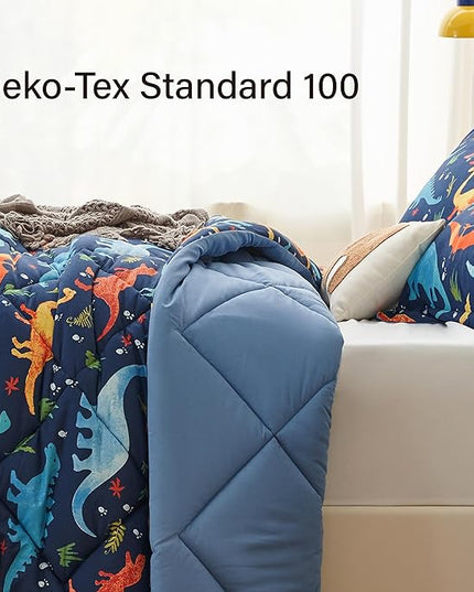 Twin Dinosaur Kids Bedding Set for Boys, 2 Pieces Twin Dinosaur Kids Comforter Sets for Boys, Super Soft Lightweight for All Seasons, Includes 1 Comforter (66"x86") and 1 Pillowcase(20"x26"+2") - LeafyLoom