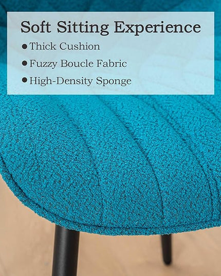Velvet Dining Chairs Set of 2, Boucle Upholstered Dining Room Chairs with Curved Backrest for Kitchen Living Room Dining Room, Teal - LeafyLoom