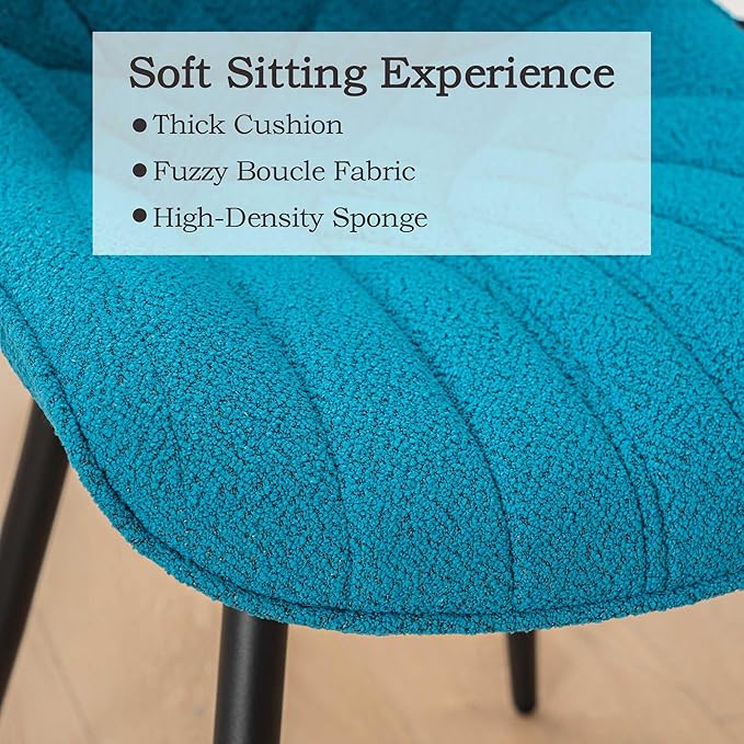 Velvet Dining Chairs Set of 2, Boucle Upholstered Dining Room Chairs with Curved Backrest for Kitchen Living Room Dining Room, Teal - LeafyLoom