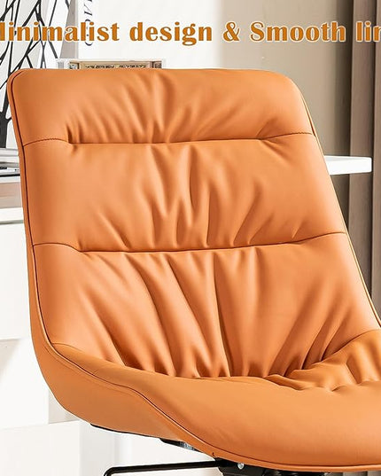 Kidol & Shellder Armless Office Chair Desk Chair Comfy Makeup Vanity Chair with Back Ergonomic Swivel Chair Home Office Desk Chairs with Wheels Computer Chair Bedroom Accent Chair(Matte Orange) - LeafyLoom