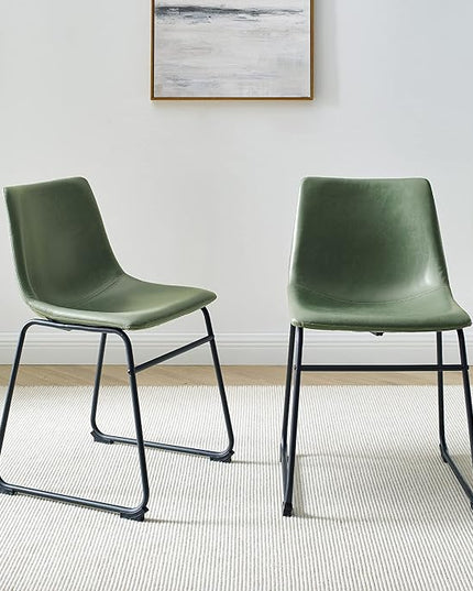 Walker Edison Douglas Urban Industrial Faux Leather Armless Dining Chairs, Set of 2, Green - LeafyLoom