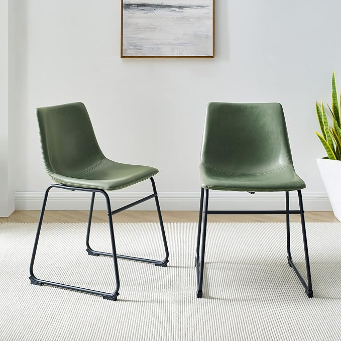 Walker Edison Douglas Urban Industrial Faux Leather Armless Dining Chairs, Set of 2, Green - LeafyLoom