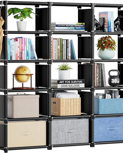 Mavivegue Bookshelf,15 Cube Storage Organizer,Book Shelf Organizer,Tall Bookcase Shelf,Book Cases/Shelves,Black Cube Shelf,Cubbies Closet Storage Organizer Shelves for Bedroom,Living Room,Home,Office - LeafyLoom
