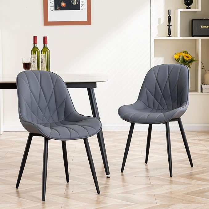 YOUNIKE Dining Chairs Set of 2, GrayishPurple Elegant Kitchen & Dining Room Chairs, Modern Faux Leather Padded Dining Chair, Armless Bedroom Side Chairs Dinner Chairs Dinning Chairs - LeafyLoom