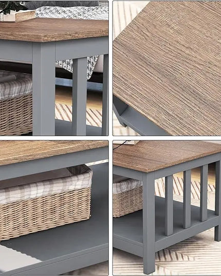 ChooChoo Coffee Table for Living Room, Grey Coffee Table with Shelf, 40 Inch - LeafyLoom