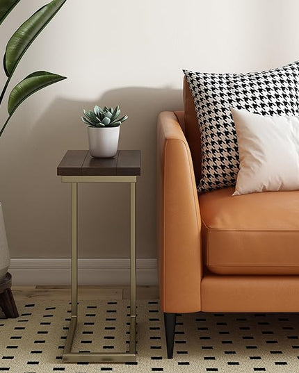 SIMPLIHOME Skyler SOLID MANGO WOOD and Metal 18 inch Wide Rectangle C Side Table in Dark Brown and Gold, Fully Assembled , for the Living Room and Bedroom - LeafyLoom