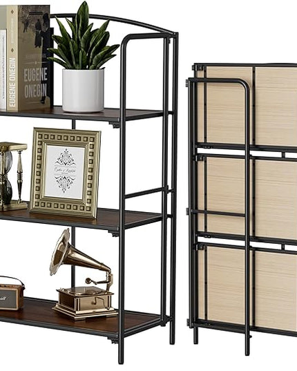 No Assembly Folding Bookshelf, 3 Tier Black Bookshelf, Metal Book Shelf for Storage, Folding Bookcase for Office Organization and Storage, 12.87" D x 30.9" W x 42.33" H - LeafyLoom
