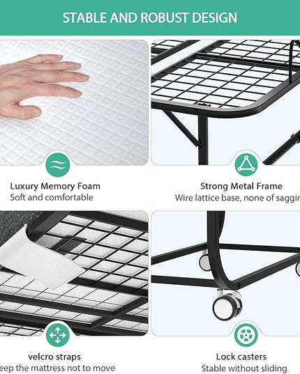 Foxemart Folding Bed with Mattress Portable Foldable Guest Beds Cot Size Rollaway Beds for Adults with Luxurious Memory 5 Inch Foam Mattress and Super Sturdy Frame, 75 x 31 Inch - LeafyLoom