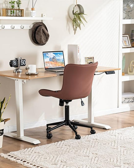 YOUNIKE Armless Office Chair with Wheels Leather Swivel Desk Chair Upholstered Adjustable Computer Task Chair Modern Rolling Vanity Chair Rocking Gaming Chair Dusty Rose Pink - LeafyLoom