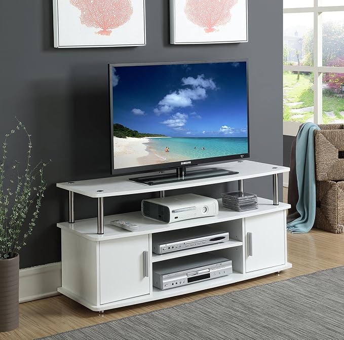 Convenience Concepts Designs2Go Monterey TV Stand with Cabinets and Shelves Home_Furniture_and_Decor, 47.25"L x 15.75"W x 21.25"H, White - LeafyLoom