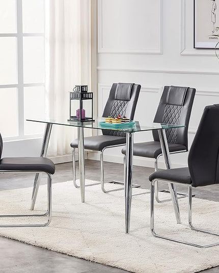 NicBex Dining Chairs Set of 4 Modern Faux Leather High Back Dining Room Kitchen Chairs with Silver Metal Legs,Side Chairs for Dining Room, Kitchen,Living Room, and Restaurants,Gray - LeafyLoom
