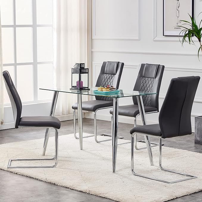NicBex Dining Chairs Set of 4 Modern Faux Leather High Back Dining Room Kitchen Chairs with Silver Metal Legs,Side Chairs for Dining Room, Kitchen,Living Room, and Restaurants,Gray - LeafyLoom