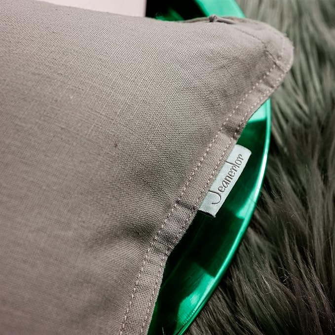 Jeanerlor Natural Cotton Linen Green Decorative 12"x20" Throw Pillow Case Cushion Cover with Twin Needles Stitch on Edge for Lumbar, (30 x 50cm), 2 Pcs, Gray - LeafyLoom