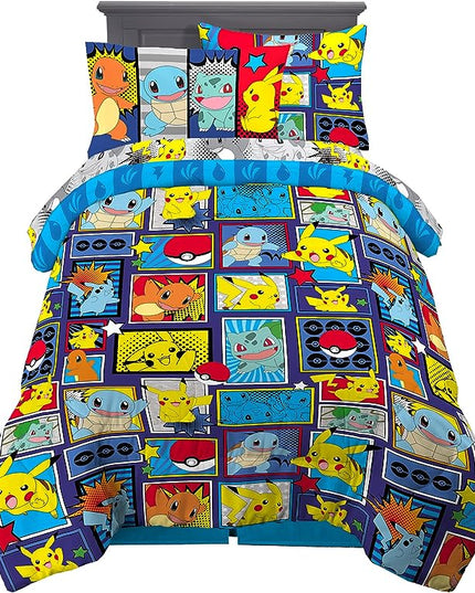 Franco Kids Bedding Super Soft Comforter and Sheet Set with Sham, 5 Piece Twin Size, Pokemon - LeafyLoom
