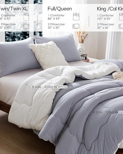 COTTEBED Ultra-Soft Reversible Warm Comforter Set Twin Sized, Winter Milk Cup Grey White Breathable Bedding Down Alternative Comforter for Boy Kids Girl School College Dorm Christmas, Twin/TwinXL - LeafyLoom