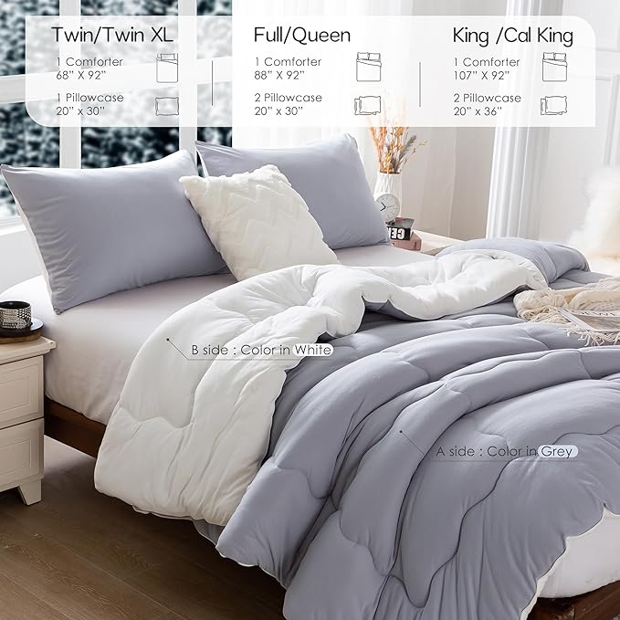 COTTEBED Ultra-Soft Reversible Warm Comforter Set Twin Sized, Winter Milk Cup Grey White Breathable Bedding Down Alternative Comforter for Boy Kids Girl School College Dorm Christmas, Twin/TwinXL - LeafyLoom