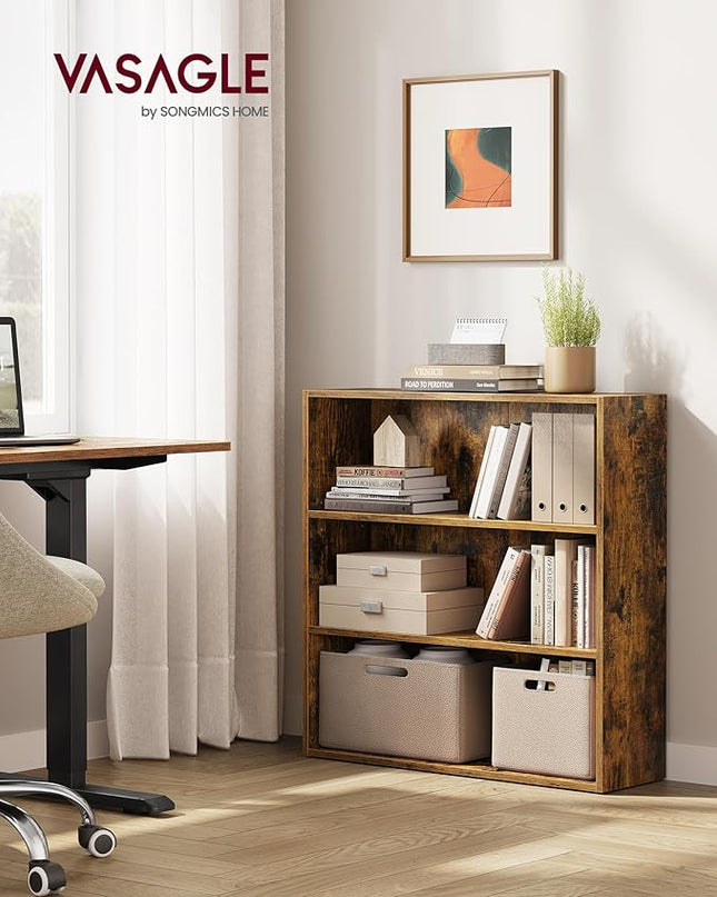 VASAGLE Bookshelf, 31.5 Inches Wide, 3-Tier Open Bookcase with Adjustable Storage Shelves, Floor Standing Unit, Rustic Brown ULBC173X01 - LeafyLoom