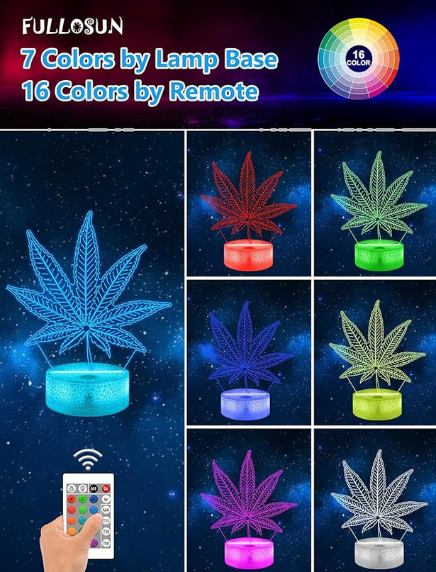 FULLOSUN Leaf Illusion Gift, Kids Leaf Illusion Night Light (with Remote Control), 3D Illumination Lights Boys Gift 16 Colors Changeable Kids Room Lighting Creative Decoration... (Leaf Illusion) - LeafyLoom