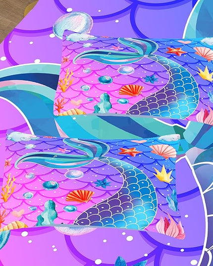 NINENINE Mermaid Tail Bedding Sets for Teens Girls,Purple Princess Comforter Sets Girls,Blue Glitter Bedding Sets,Sparkly Fish Scales Comforter Sets with 1 Comforter 2Pillowcases - LeafyLoom