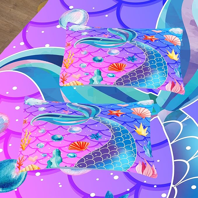 NINENINE Mermaid Tail Bedding Sets for Teens Girls,Purple Princess Comforter Sets Girls,Blue Glitter Bedding Sets,Sparkly Fish Scales Comforter Sets with 1 Comforter 2Pillowcases - LeafyLoom