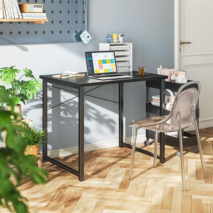 Coleshome 32 Inch Computer Desk, Modern Simple Style Desk for Home Office, Study Student Writing Desk, Black - LeafyLoom
