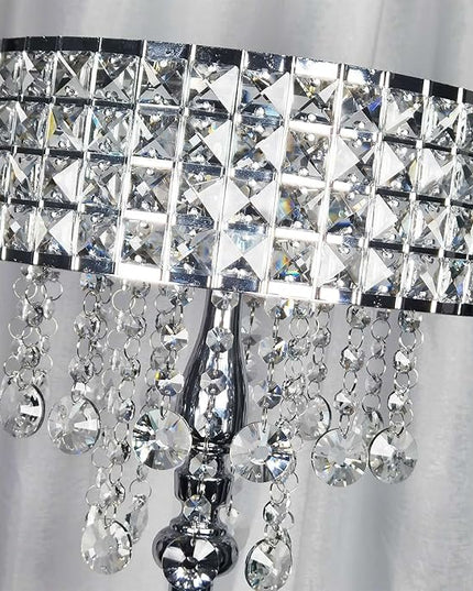 Modern K9 Clear Glass Crystals Floor Lamp with 3 LED Bulbs, On/Off Foot Switch, Crystal & Glass 3-Lights Standing Light, Reading Corner Lamp for Office Cafe, Living Room Bedroom (Chrome) - LeafyLoom