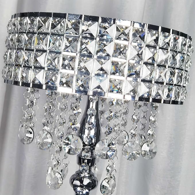 Modern K9 Clear Glass Crystals Floor Lamp with 3 LED Bulbs, On/Off Foot Switch, Crystal & Glass 3-Lights Standing Light, Reading Corner Lamp for Office Cafe, Living Room Bedroom (Chrome) - LeafyLoom