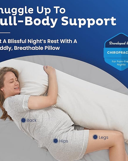 Snuggle-Pedic Body Pillow for Adults, Cozy Comfort Down Alternative Pregnancy Pillows - Soft, Supportive, Breathable Side Sleepers Maternity Pillow - Long Cuddle Pillow for Bed, 20x54 Full Body Pillow - LeafyLoom