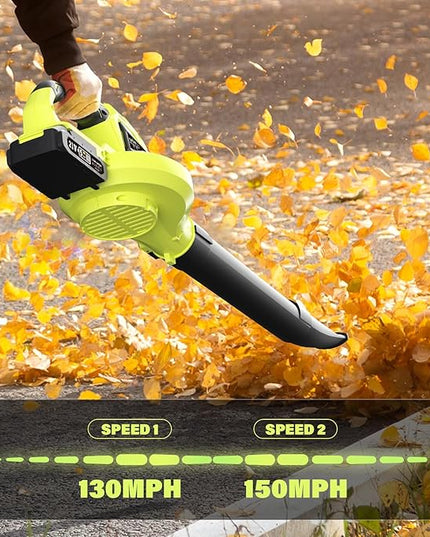 SOYUS Leaf Blower, 20V Leaf Blower Cordless with 2x2.0Ah Battery and Charger, 150 MPH Electric Leaf Blower with Two-Speed Mode, Blowers for Lawn Care, Debris Dust Cleaning(Green) - LeafyLoom