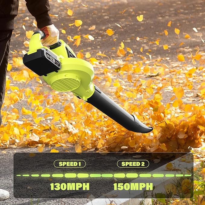 SOYUS Leaf Blower, 20V Leaf Blower Cordless with 2x2.0Ah Battery and Charger, 150 MPH Electric Leaf Blower with Two-Speed Mode, Blowers for Lawn Care, Debris Dust Cleaning(Green) - LeafyLoom